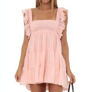 Lucy in the Sky Chiffon Babydoll Ruffle Dress S Pink Tiered Feminine Style
